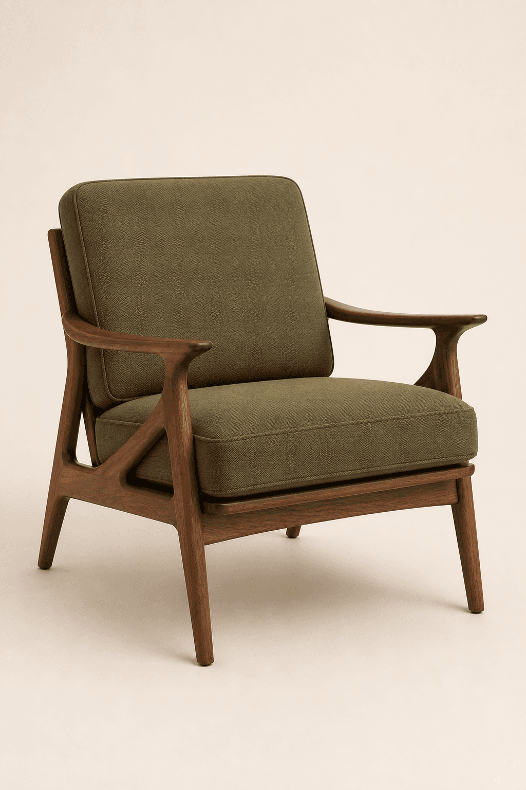 Walnut lounge chair with olive upholstery