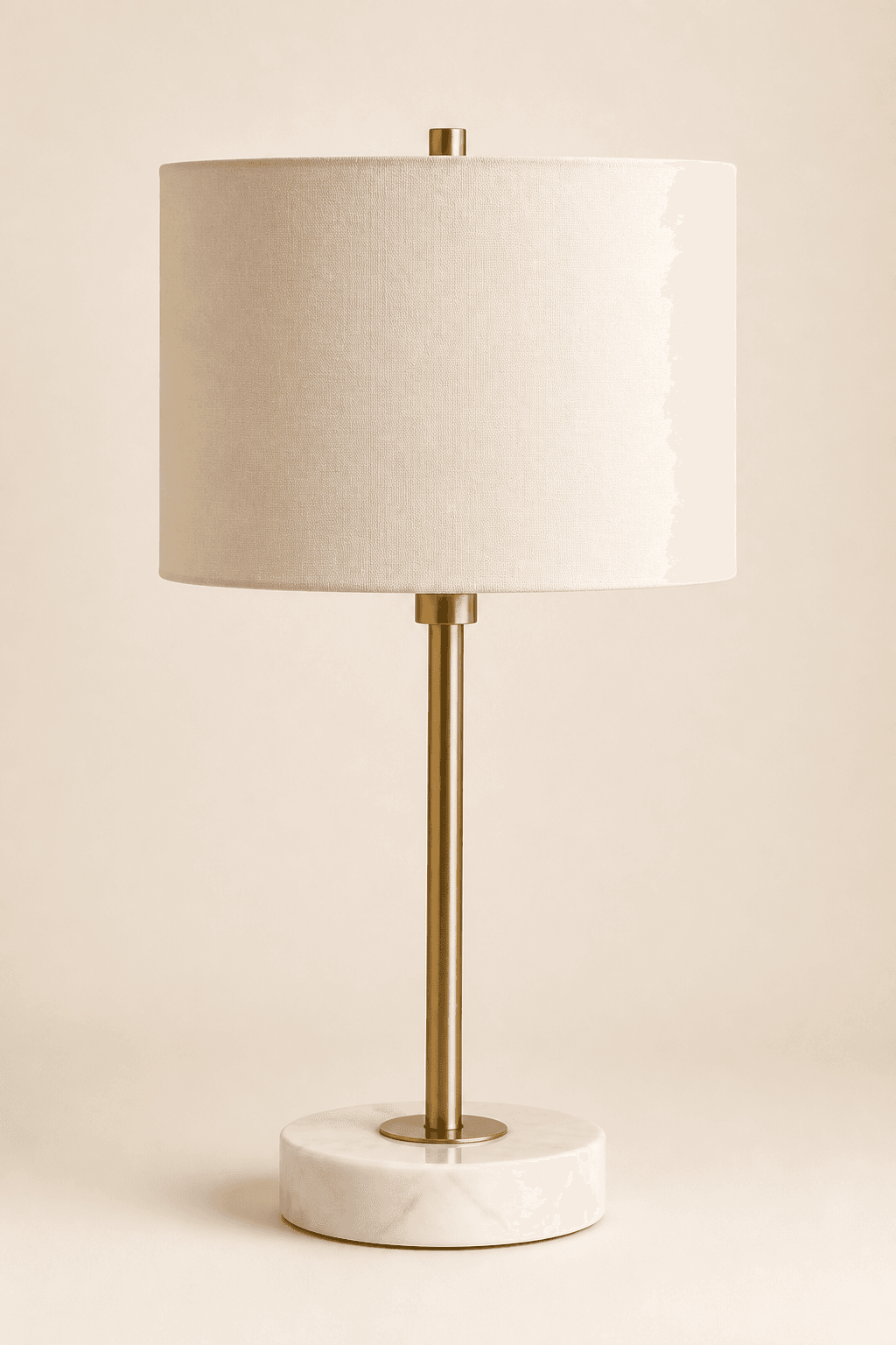 Brass table lamp with ivory shade and marble base